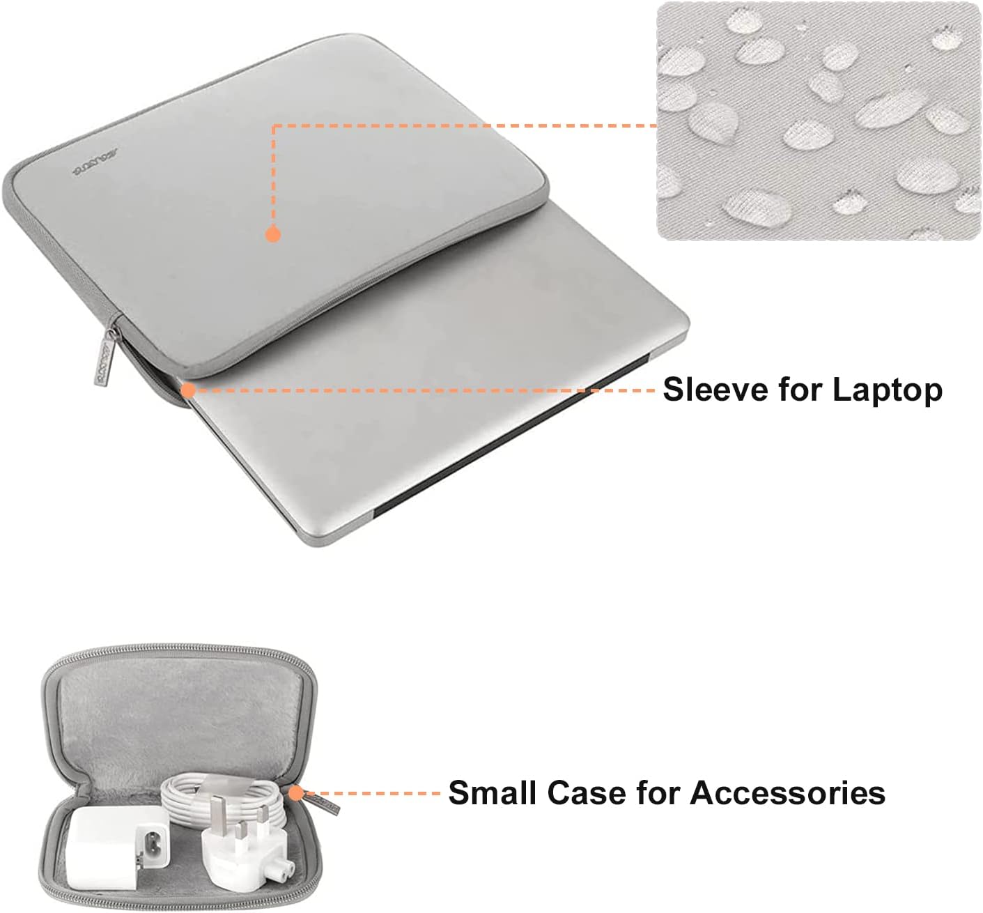 MOSISO Laptop Case 13.3 inch, 13-13.3 inch Laptop Sleeve Bag Compatible with MacBook Air/Pro 13 / Pro 14, HP Dell ASUS Lenovo Notebook, Neoprene Computer Sleeve Bag with Small Case, Light Gray