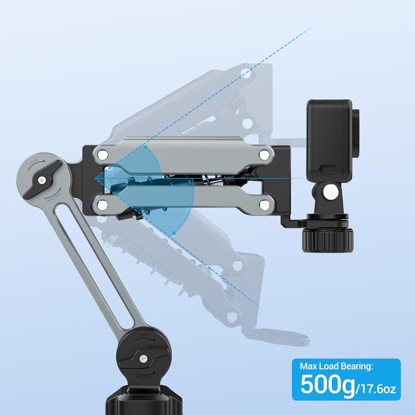 Geyo Camera Suction Cup Mount, Aluminum Alloy Multi-Function Shock Absorber Arm Stabilizer, 4" Vacuum Suction Cup, 1/4" Mounting Holes Car Mount for Insta 360 X4, for DJI Pocket 3, for GoPro, Silver