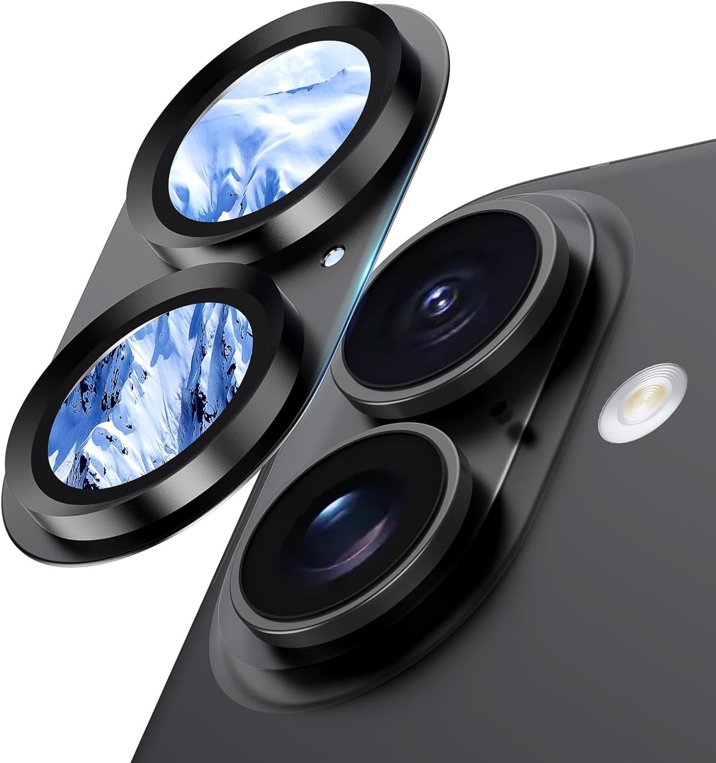 Camera Lens Protector for iPhone 16/16 Plus, Aluminum Alloy Sapphire Glass Camera Screen Cover, Case Friendly- Black Titanium
