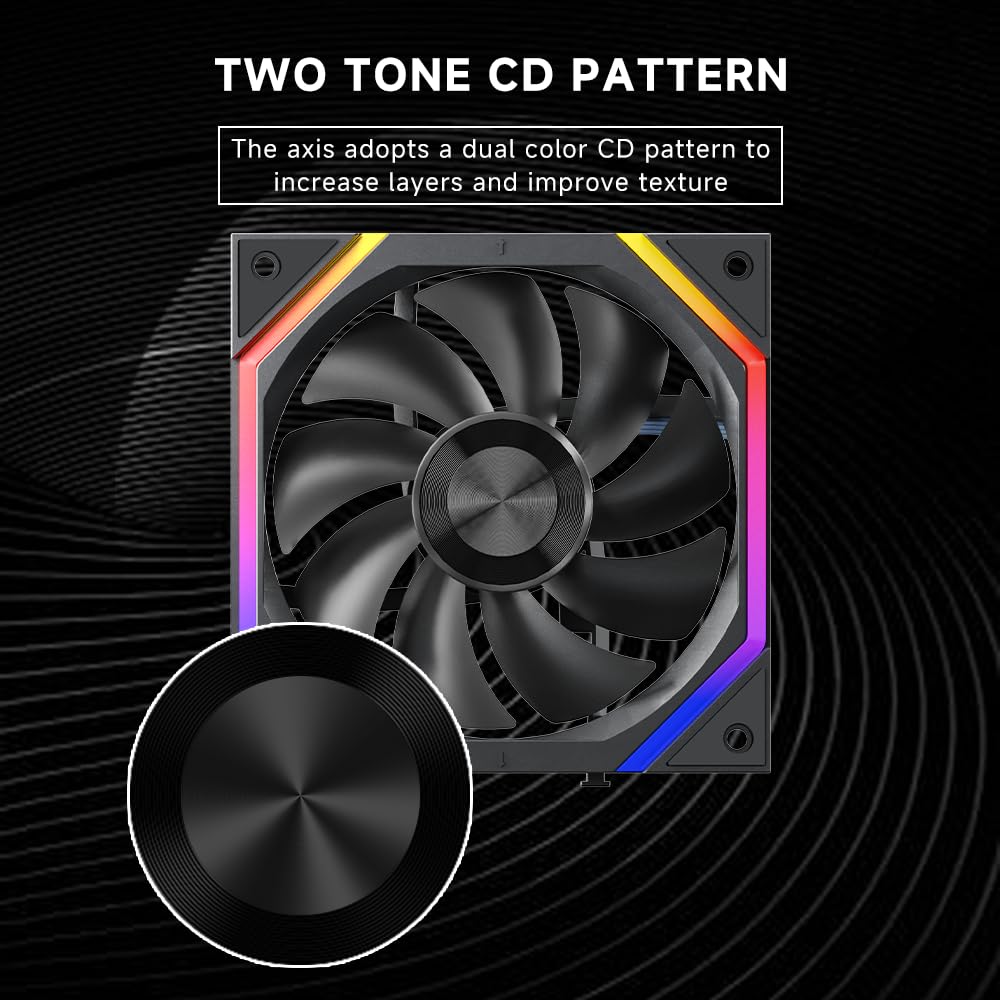 Jungle Leopard Galaxy 120mm PC Reverse Blade Case Fans, ARGB and PWM Cooling Fan PC, Axle Core Double Ring CD Pattern Module Computer Fans, Daisy-Chain 5V RGB Fan (Black 3 Pack)