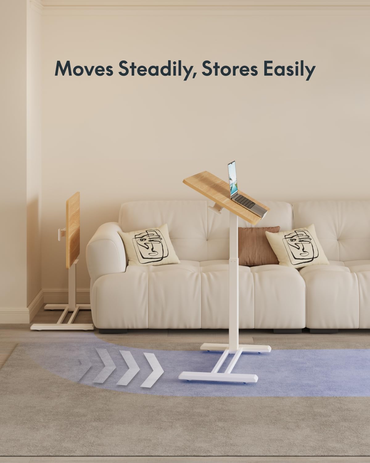 FLEXISPOT H7 PRO Mobile Standing Desk Adjustable Overbed Table Pneumatic with Wheels 90°Tiltable Portable Laptop Desk Rolling Computer Cart Foldable Bedside Table(27.6" W x 15.7" D, Maple)