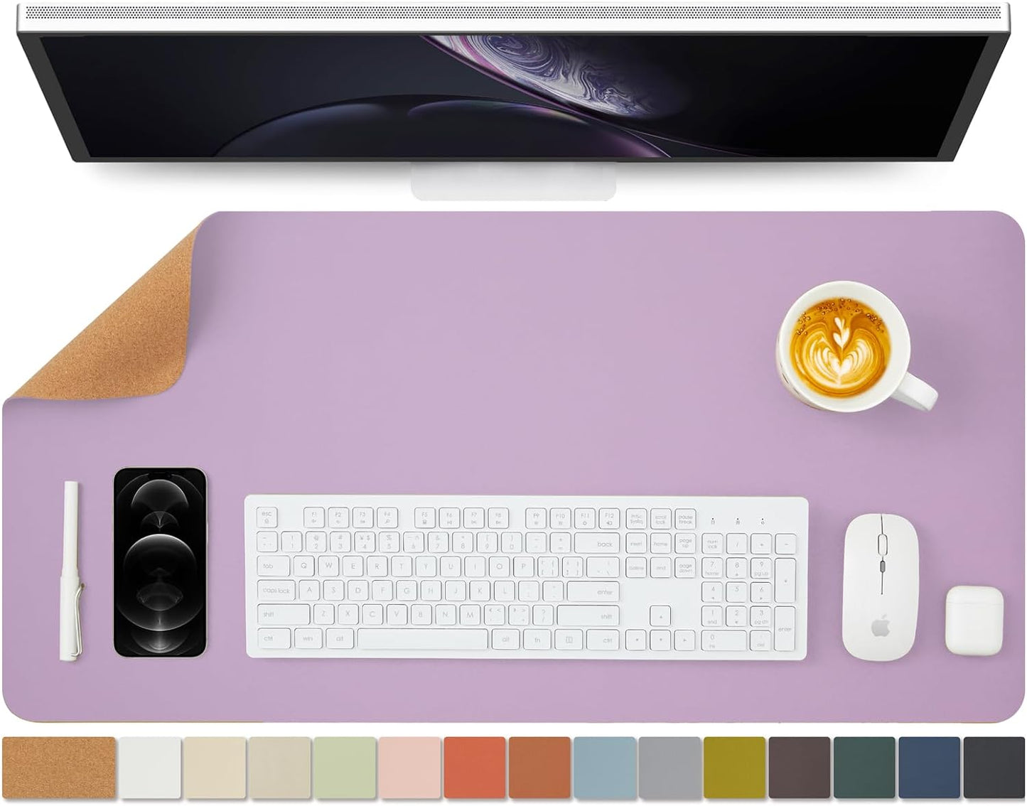 Cork Purple Desk Mat - Dual-Sided Desk Pad for Office and Home - Desk Organization and Accessories - Ideal for Large Mouse Pad and Desk Mats on Top of Desks(31.5"x 15.7")