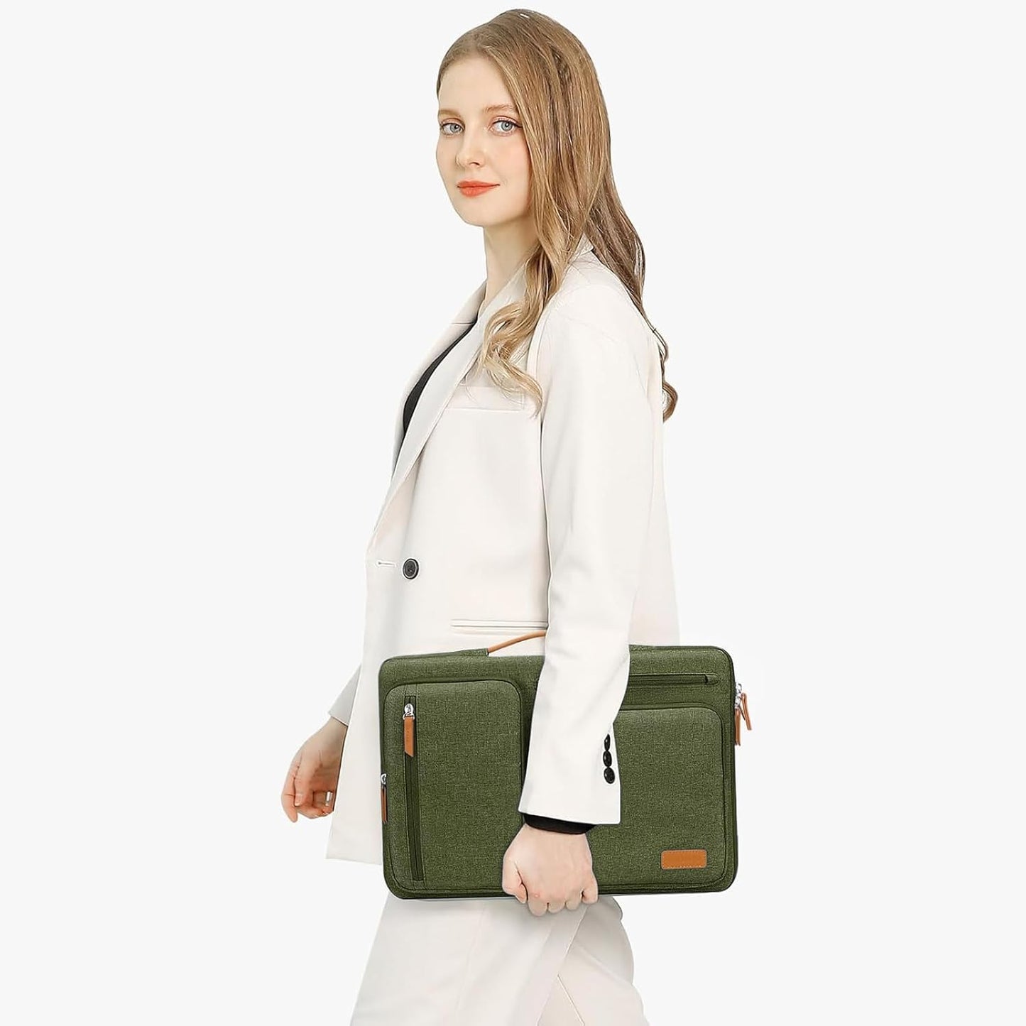 MOSISO 360 Protective Laptop Case 15 inch, 15 inch Laptop Sleeve Compatible with MacBook Air M4 M3 M2 2025 2024 2023, Dell XPS Plus, Side Open Carrying Case with 4 Zipper Pockets&Handle, Olive Green