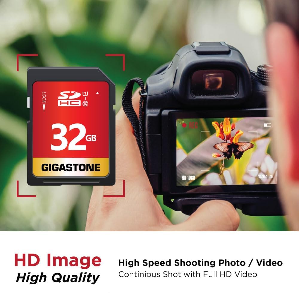 GIGASTONE 32GB SD Card 5-Pack UHS-I U1 Class 10 SDHC Memory Card High-Speed Full HD Video Compatible with Canon Digital Camera, SPYPOINT TACTACAM WOSPORTS Trail Camera, with 5 Mini Cases