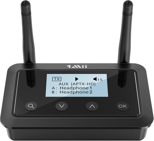 1Mii B03+ Bluetooth Transmitter Receiver for TV Home Stereo, Long Range Bluetooth 5.3 Adapter for TV Audio with Screen, aptX Low Latency & HD & AD, Optical RCA AUX 3.5mm Inputs/Outputs