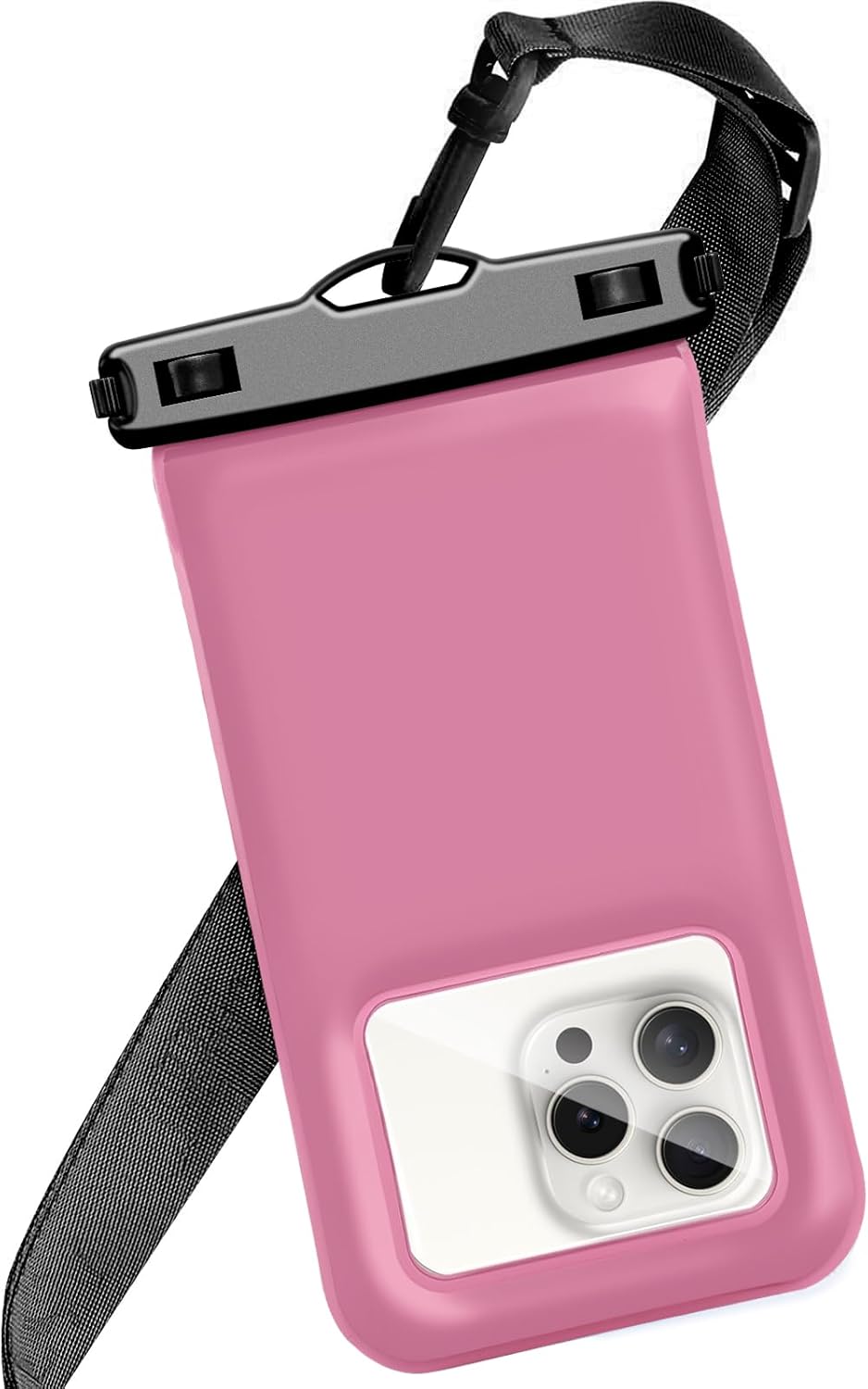 Floatable Waterproof Phone Pouch/Case with Crossbody Lanyard for iPhone 16 Pro Max/15 Pro/14/13/12, IP68 Cellphone Dry Bag Beach Cruise Ship Essentials, 1 Pack-Pink-7″