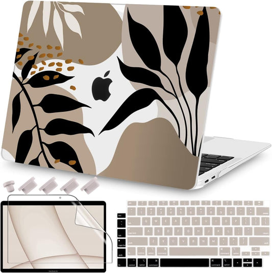 Teryeefi Compatible with 2020 MacBook Air 13 inch Case 2021 2019 Model M1 A2337 A2179 A1932, Clear Hard Shell Case & Keyboard Cover & Screen Protector for Mac Air 13 with Touch ID, Tropical Leaves