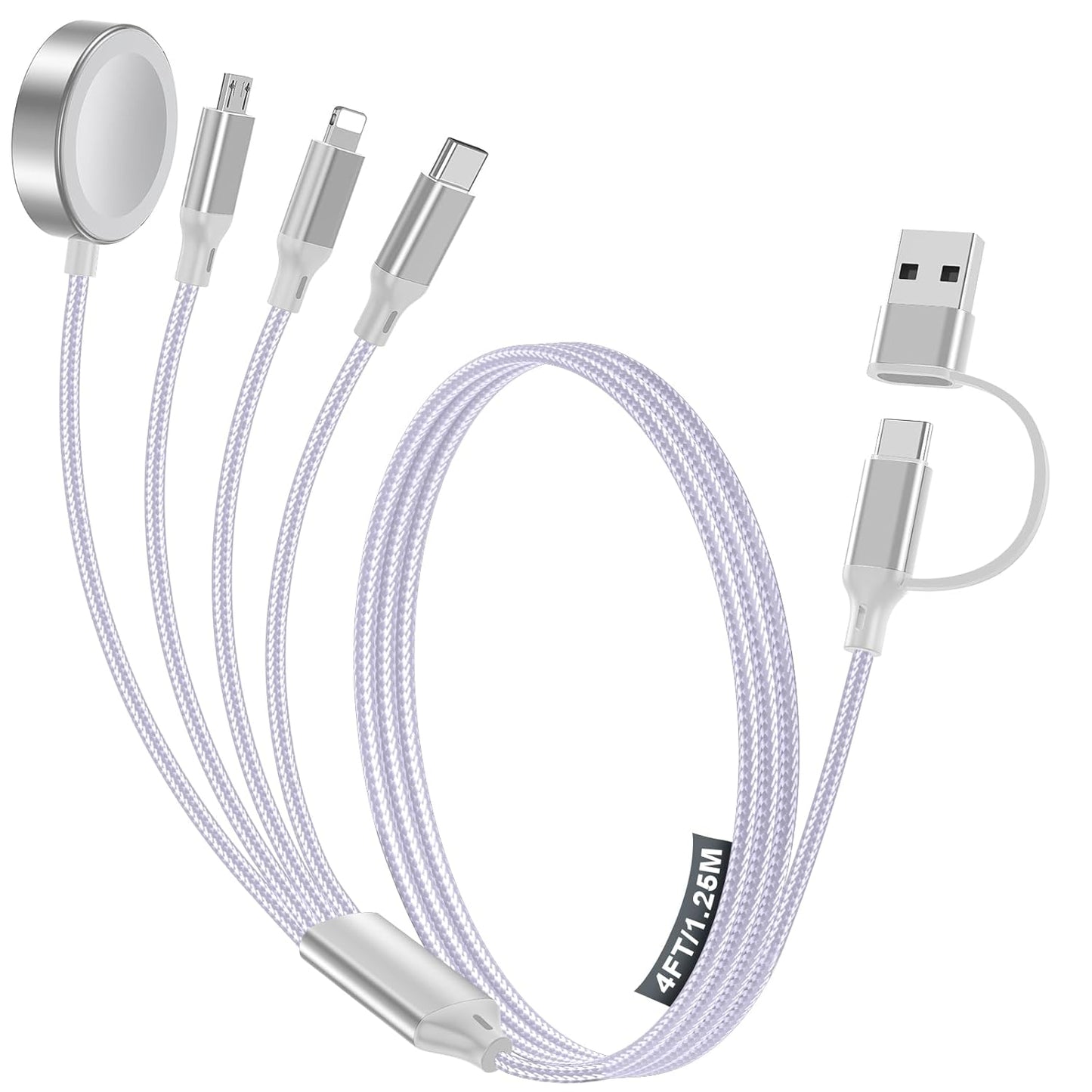 4-in-2 Charging Cable for Apple Watch Charger/Samsung/iPhone Charger,Car/Office/Camping/Travel Essentials,Type C Cable Multi Cord for iWatch Ultra/10-2/iPhone 16-11/Samsung S25-S20,iPad,airPods-Purple