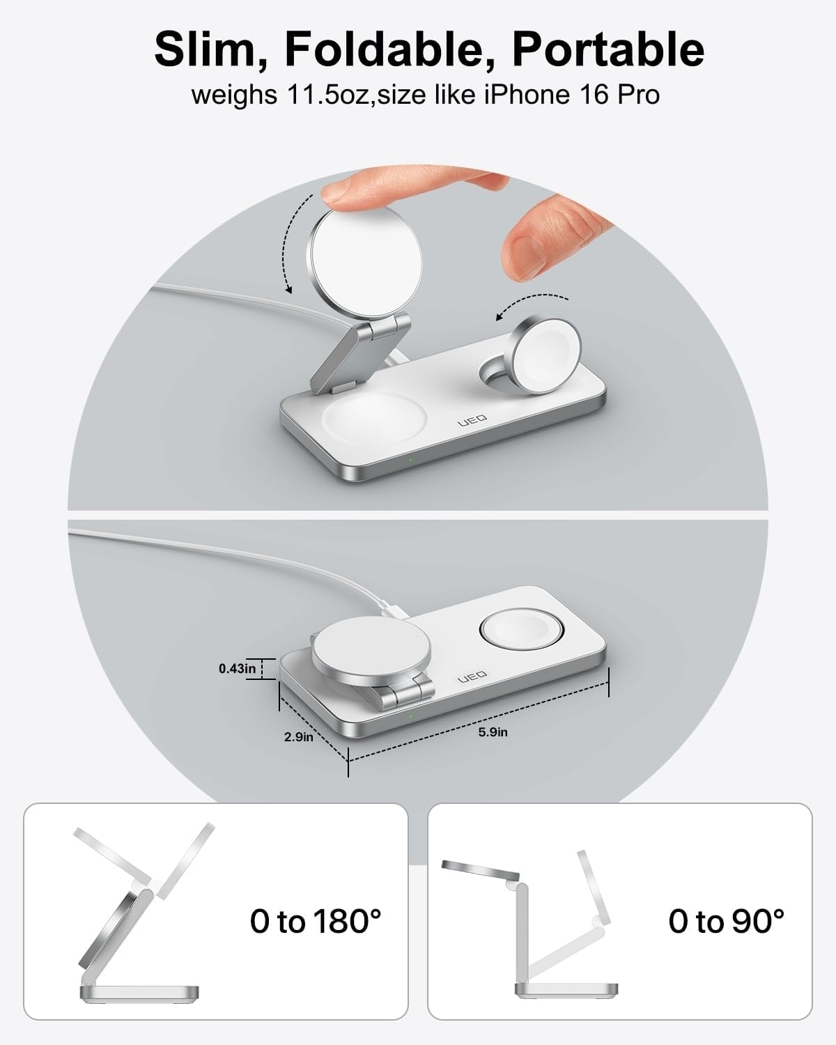 Foldable 3 in 1 Wireless Charging Station for Apple Compatible with Magsafe Charger Stand,Magnetic Wireless Charger Station for iPhone 16 15 14 13 12 Series,Airpods Pro,Apple Watch Ultra (White)