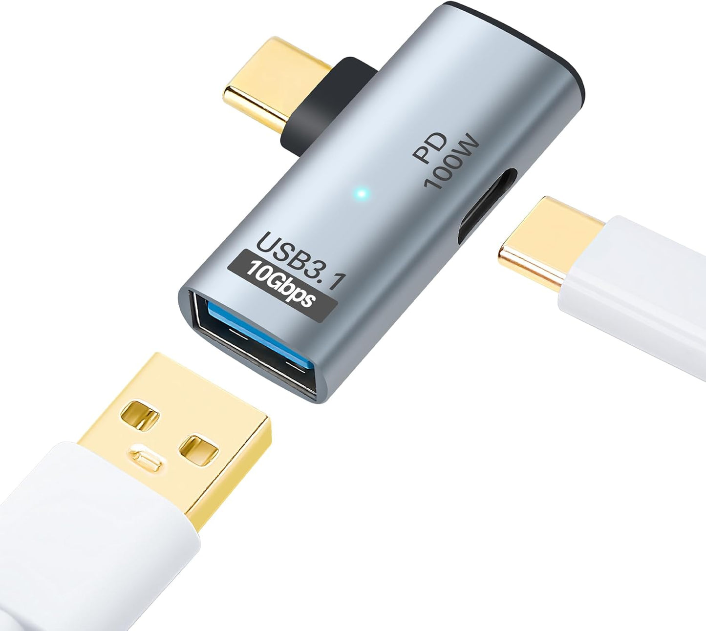 2-in-1 USB C 3.1 to USB 3.0 10Gbps Adapter with 100W Charging Port, USB Female to USB Type-C Male OTG (On The Go) Data Transfer Converter for iPhone 16/15 Series, MacBook, iPad and More Type C Devices