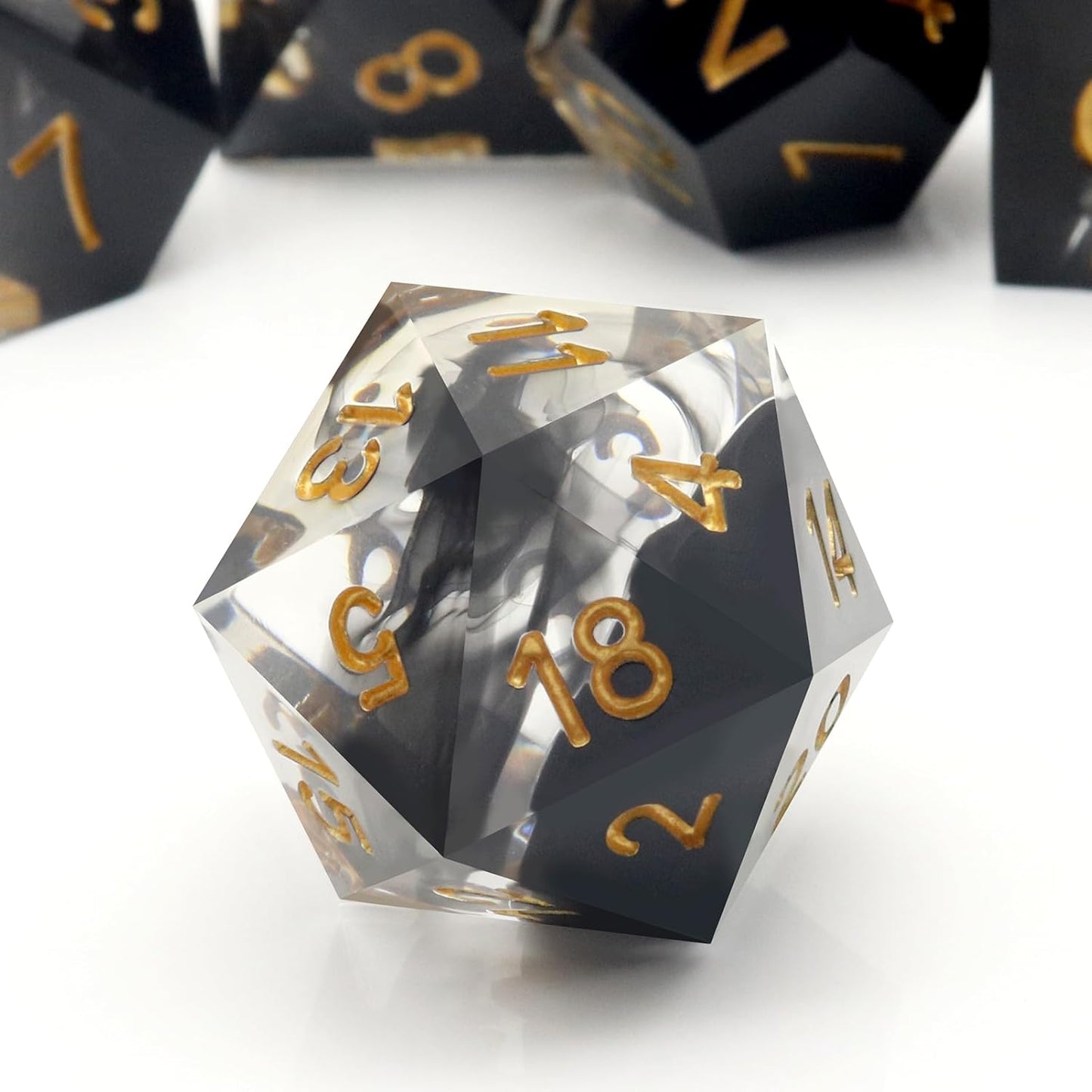 Haxtec Sharp Edge Dice Set DND Dice Set with Dice Case Handmade Black Swirls Resin D&D Dice Set for TTRPGs Compatible with Dungeons and Dragons Gifts-Dark Soul