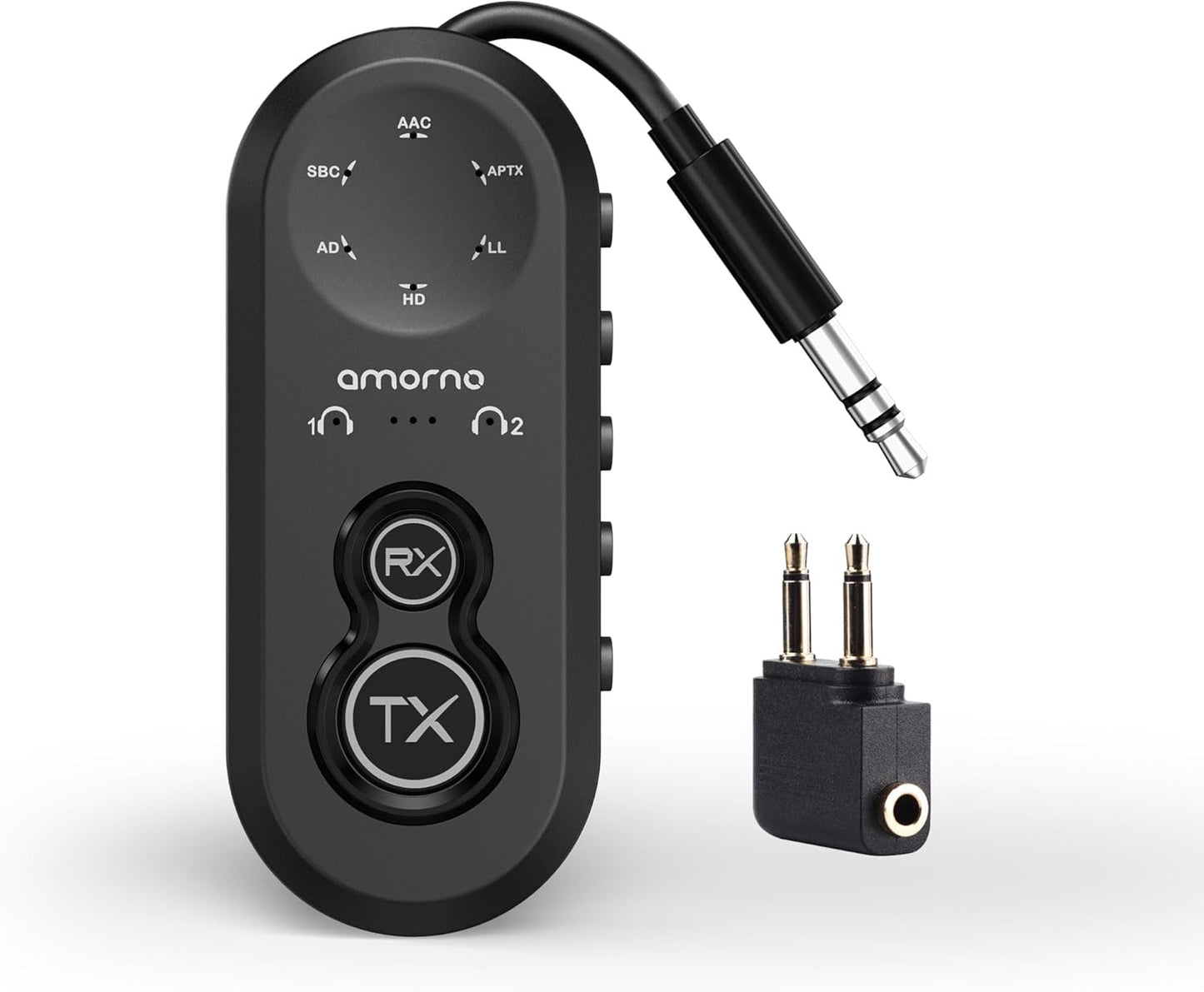 Bluetooth 5.4 Transmitter Receiver, 2 in One Airplane Audio Adapter with Low Latency, Dual Mode Connection for 2 Devices, Wireless Transmitter Adapter for Flight Travel/TV/Car/Gym/Home Stereo
