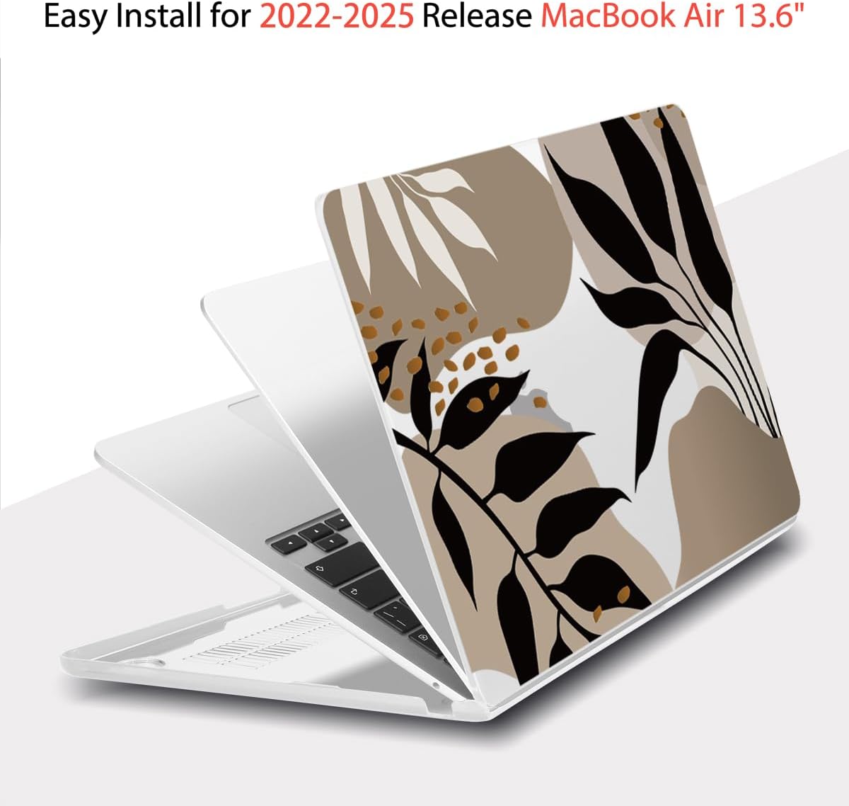 Teryeefi for MacBook Air 13.6 inch Case M2 M3 2022 2023 2024 A2681 A3113, Plastic Hard Shell with Screen Protector & Keyboard Cover & USB 3.0 Adapter for MacBook Air 13 inch, Abstract Tropical Leaves