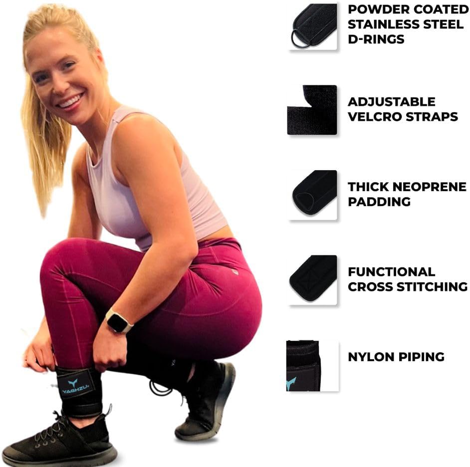 Ankle Straps for Cable Machines Women - Adjustable Gym Ankle Strap for Cable Machine, Neoprene Padded Cable Straps, Durable Leg Strap with Cable Cuff, Glute Kickback Ankle Strap with D Rings