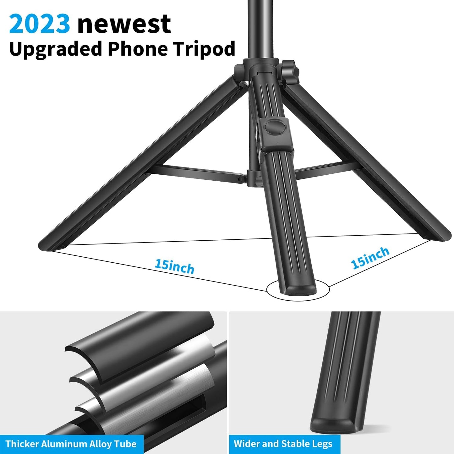 64" Phone Selfie Stick Tripod - Extendable 3 in 1 Aluminum Cell Phone Tripod Stand with Wireless Remote, Lightweight Phone Holder, Portable Travel Tripod for Phone Camera