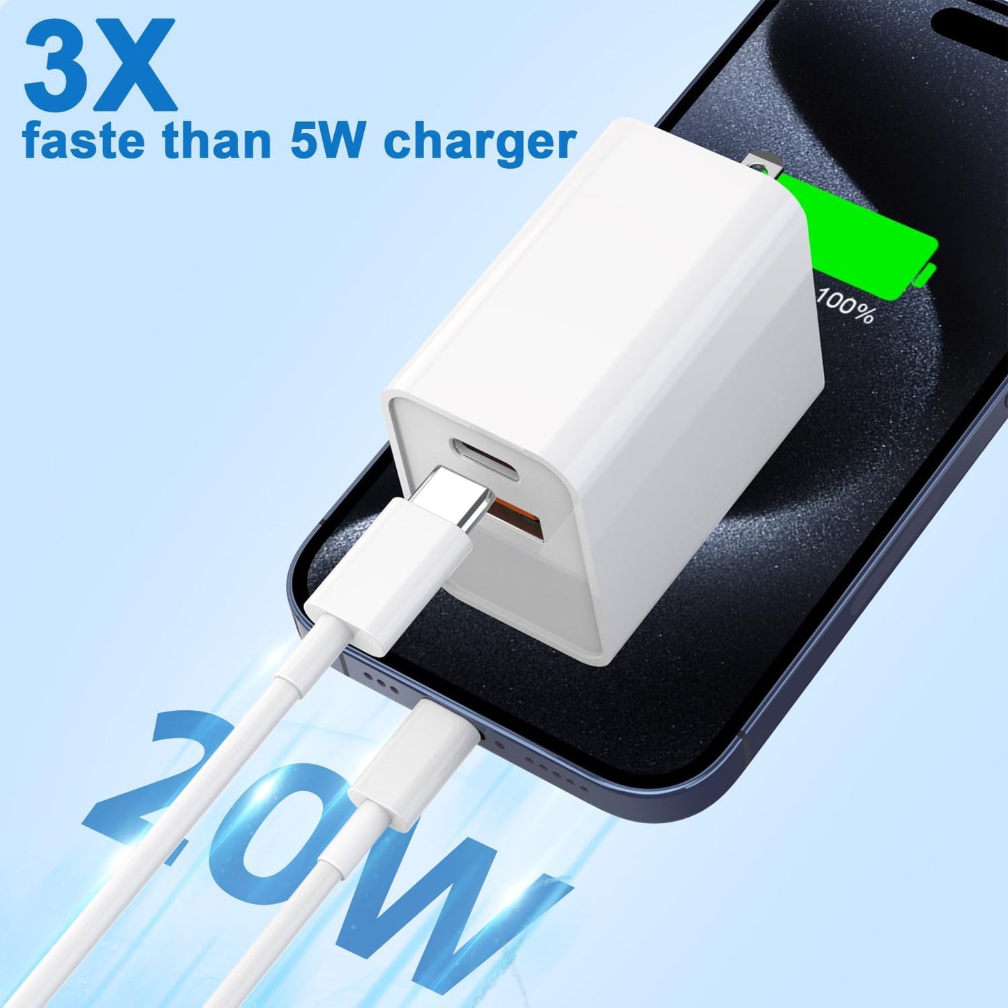 10FT iPhone 16e Fast Charger,2Pack 20W Dual Port USB C+A Power Adapter 10Foot Long USB C to C Fast Charging Cable Cord Quick Charging for iPhone 16e/16/16 Pro/15/15 Pro/Pro Max/Plus,iPad Pro/Air/Mini