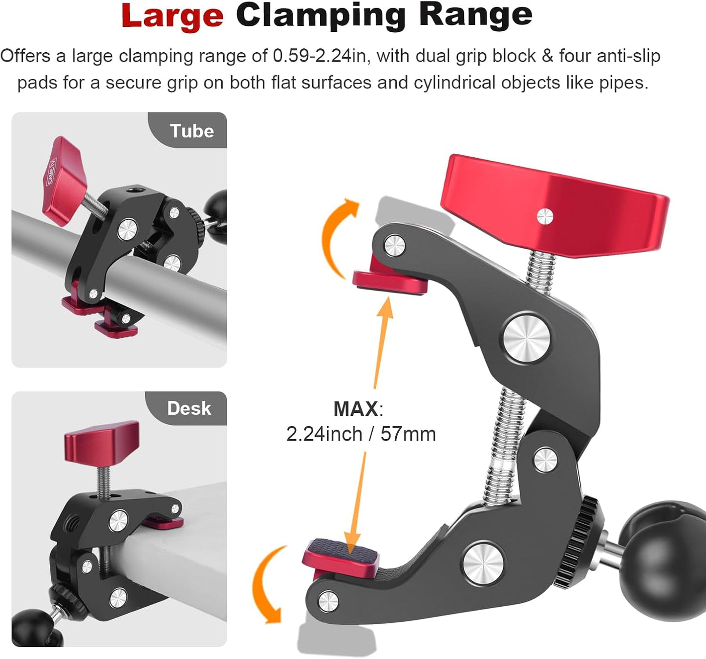 Super Clamp with Dual Ballhead Magic Arm, Aluminum Camera Clamp Mount Kit for DSLR Action Camera/Phone/Monitor/Video Light/Microphone, Camera Mount for Tripod/Desk/Tube (SY006)