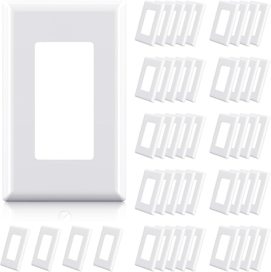 ELEGRP 1-Gang Screwless Decorator Wall Plates, Standard Size Unbreakable Thermoplastic Faceplate Cover for Decorator Receptacle Outlet Switch, UL Listed (50 Pack, Glossy White)