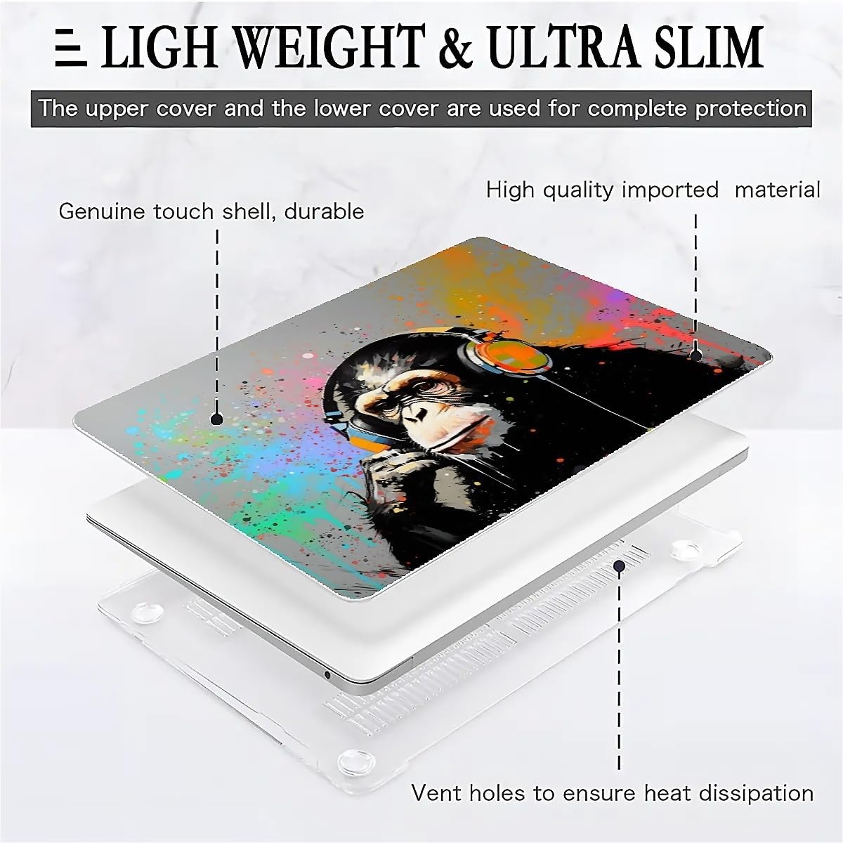 Compatible with MacBook Air 13.3 13.6 Inch Case 2022 2021 2020 2019 Plastic Hard Shell Case Cover,13.6 Air (A2681) M2 2022, Monkey