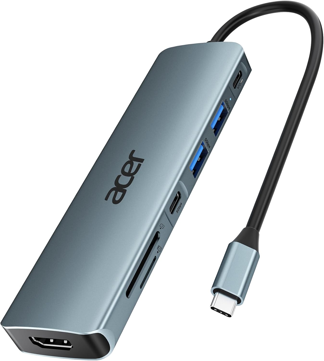 Acer USB C Hub, 7 in 1 USB C to Multi-Port Adapter for Laptop, 4K USBC to HDMI Splitter with 2 USBA 3.1&Type-C Data Port, PD 100W Charging Port, SD Card Reader for Computer, Desktop and More