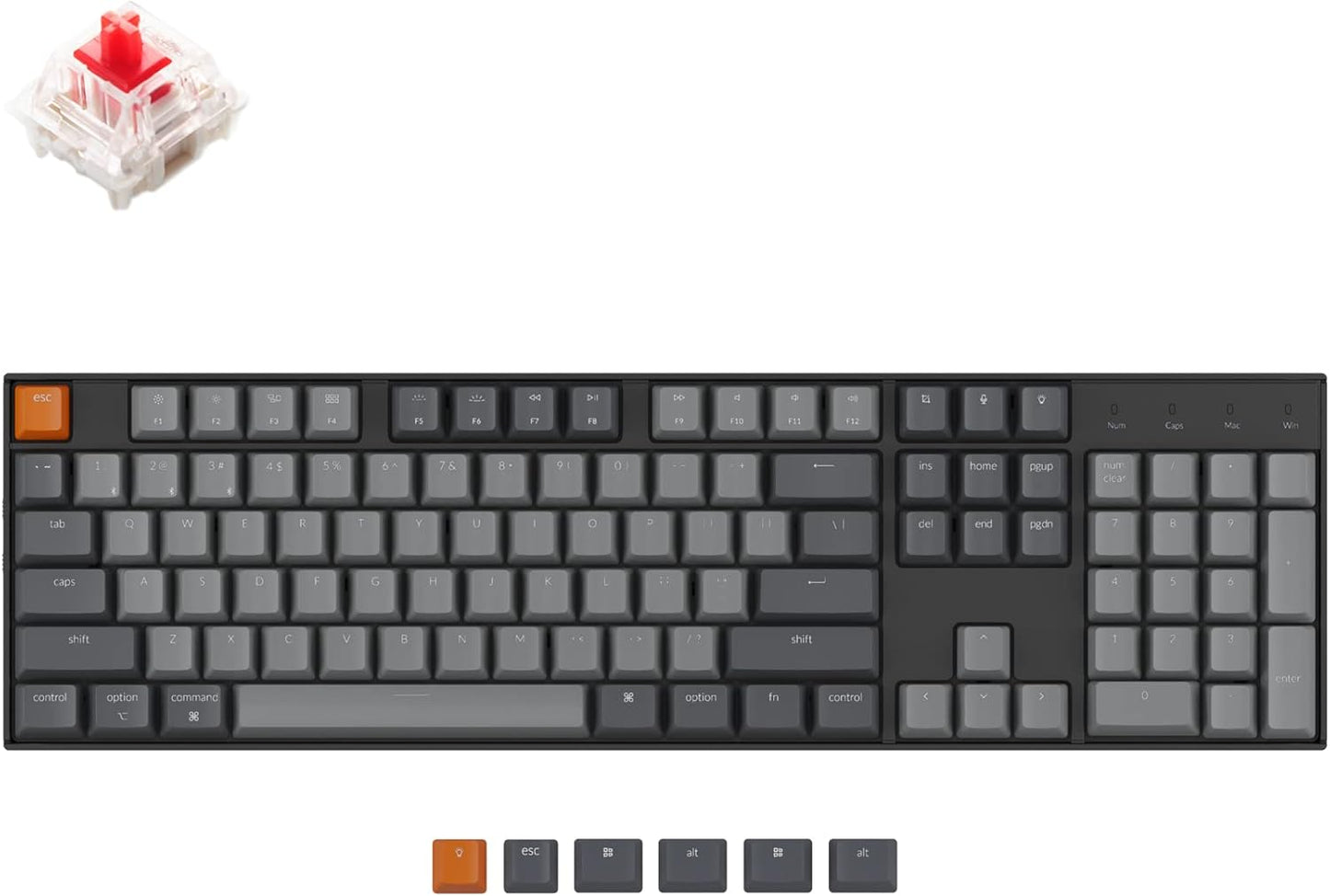 Keychron K10 Full Size Layout White LED Backlit Hot-Swappable Mechanical Keyboard for Mac Windows, Multitasking 104-Key Bluetooth Wireless/USB Wired Computer Keyboard with Gateron G Pro Red Switch