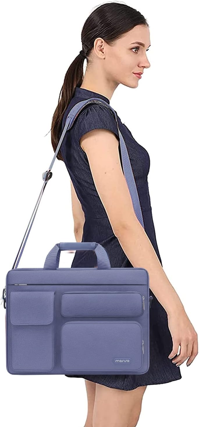 MOSISO Laptop Shoulder Bag, Computer Bag with 2 Raised&1 Flapover&1 Horizontal Pocket&Handle&Belt