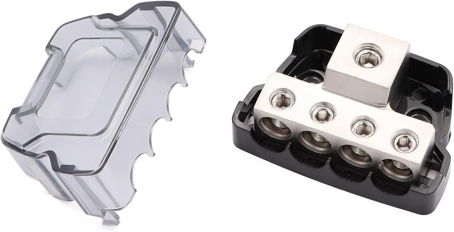 4 Way Power Distribution Block 1x 0/2/4 Gauge in 4X 4/8/10 Gauge Out Nickel Plated Car Audio Splitter Amp Distribution Connecting Block,2Pcs