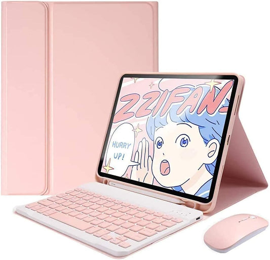 AnMengXinLing Keyboard Case for iPad Pro11 2022/2021 with Mouse Detachable Wireless Keyboard Pencil Holder Slim Smart Cover for iPad Pro 11 inch 4rd Gen/3rd Gen,Pink