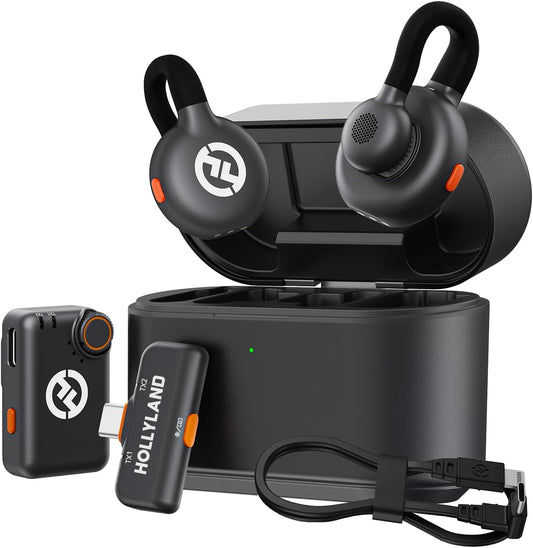 Hollyland Lark M2S Combo (Camera RX+USB-C RX+ Lightning Cable) Wireless Microphone for iPhone/Camera/Android/PC, Titanium Clip, Noise Cancelling, 30H Use, Vlog, Interview, Content Creation