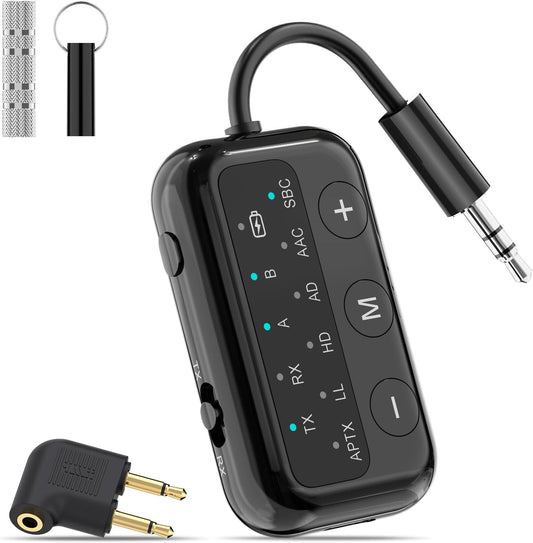 1Mii SafeFly Dot Airplane Bluetooth 5.3 Transmitter Receiver for 2 Headphones, aptX Low Latency/Adaptive Wireless Audio Adapter for in-Flight TV/PC/Car/Home Stereo/Speaker, Volume Control