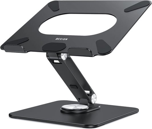BESIGN LSX7 Laptop Stand with 360 Rotating Base, Ergonomic Adjustable Notebook Riser Holder Compatible with Air, Pro, Dell, HP, Lenovo More 10-15.6" Laptops (Black)
