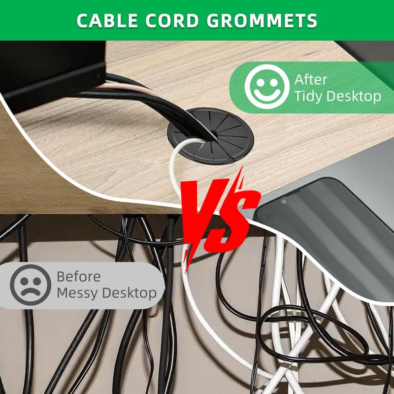 30PCS Cable Grommets, 1"(25mm) Desk Hole Cover Petal Shaped Buckle Type Nylon Snap Bushing Grommet, Wire Hole Cover Insert for Cables and Cords Management and Protection of Cabinet, Black