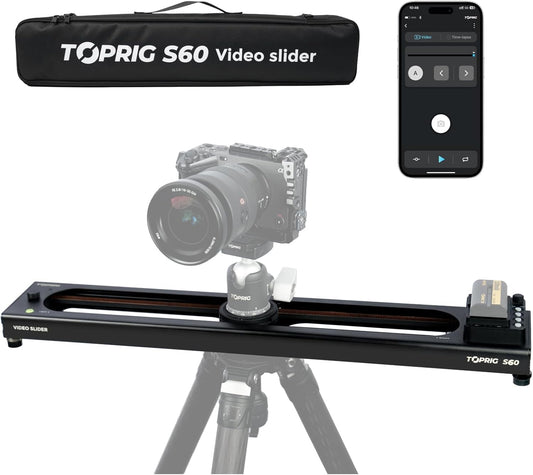 Accsoon Toprig 24inch/60cm Motorized Camera Slider, Button/APP Dual Control, Speed Adjust/Time-Lapse/120° Panoramic Shooting/Loop Mode, Compatible with DSLR Camera, Gopro, Camcorder, Smartphone(S60)