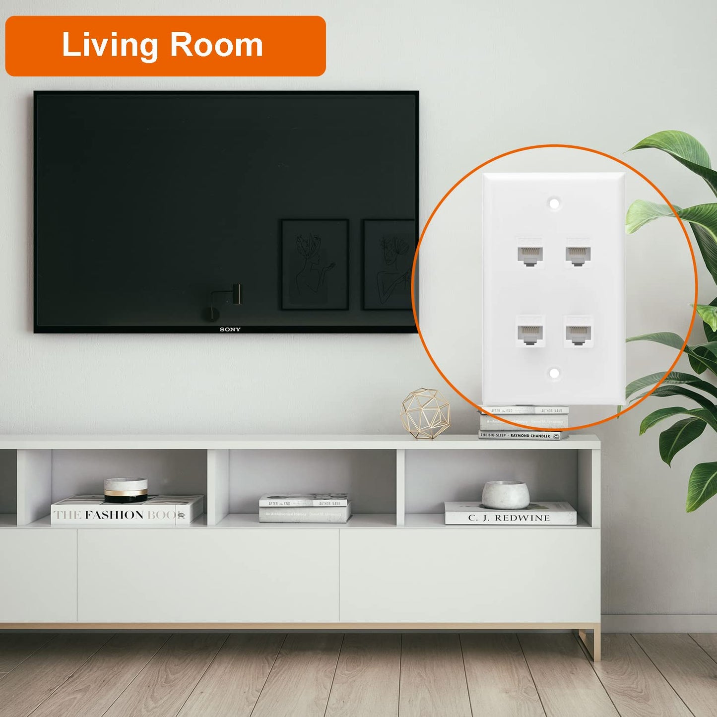 Ethernet Wall Plate, 4 Port Cat6 Female to Female Wall Jack Network RJ45 Keystone Wall Outlet