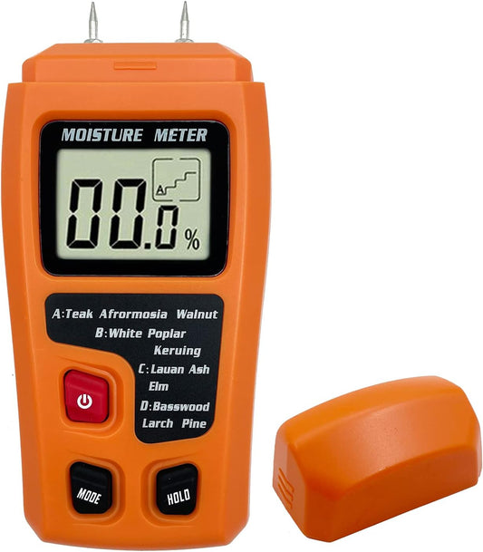 Digital Wood Moisture Meter Wood Humidity Tester Hygrometer Timber Damp Detector Large LCD Display (Orange)