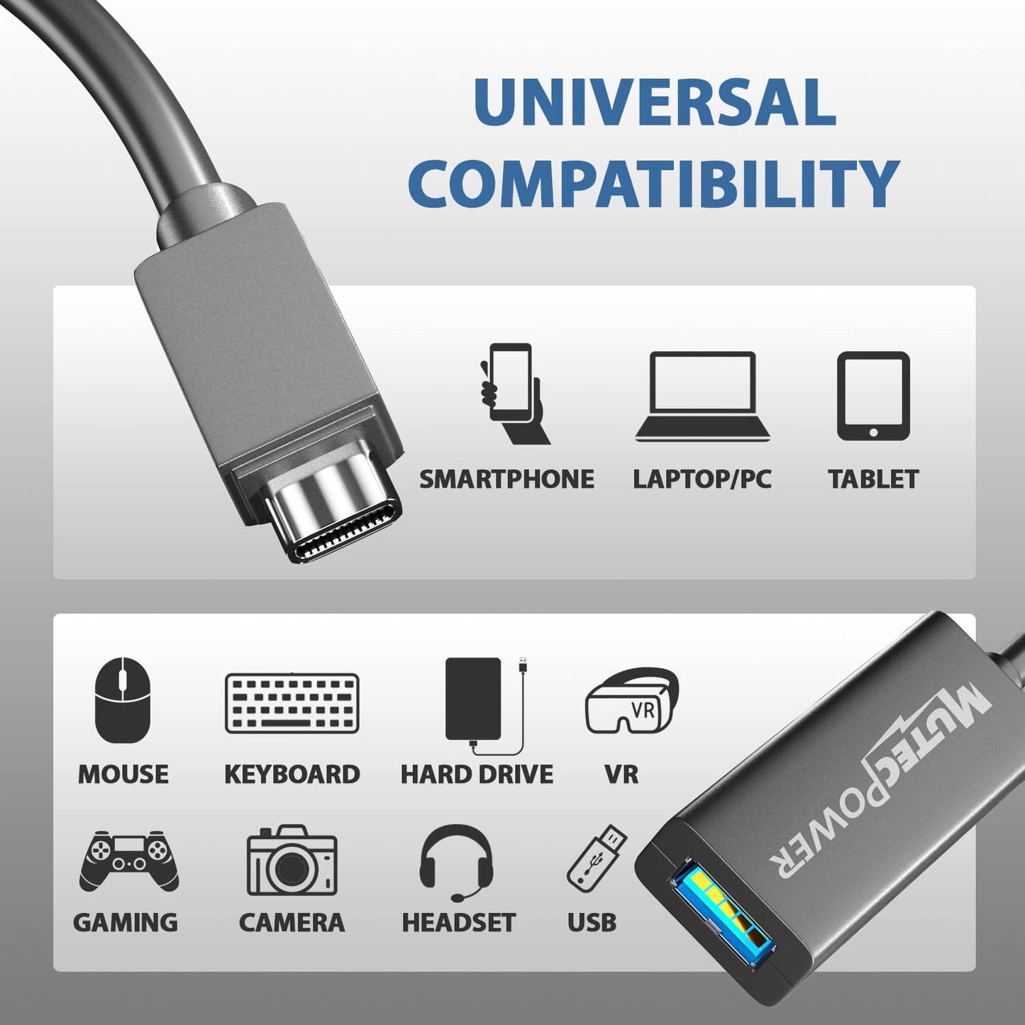 32ft USB C to USB A adapter cable OTG USB 3.0 type C male to Active USB type A female With extension chipset signal repeater - 32 Foot 10m- compatible with Macbook Apple Samsung Galaxy Dell