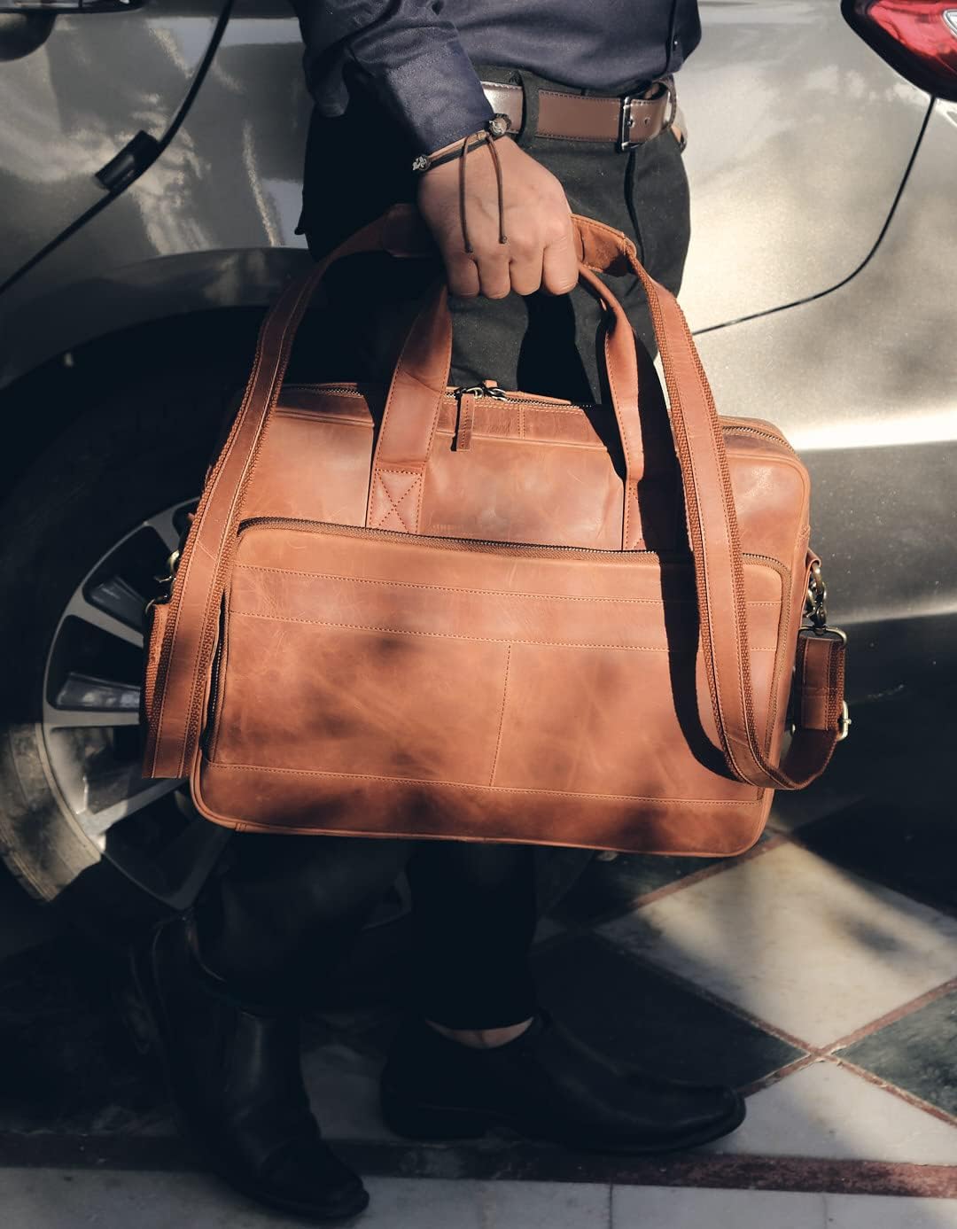 Leather briefcases Laptop Messenger Bags Best Office School College Satchel Bag for Men and Women