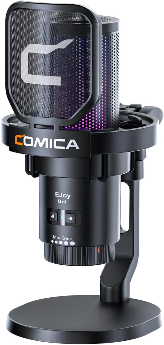 COMICA EJoy Uni USB Gaming Microphone for PC, PS4, PS5, and Mac, RGB Computer Mic for, Twitch/Streaming/Podcasting/YouTube/Recording, Noise Cancellation Mic with Mute, Gain, Monitoring