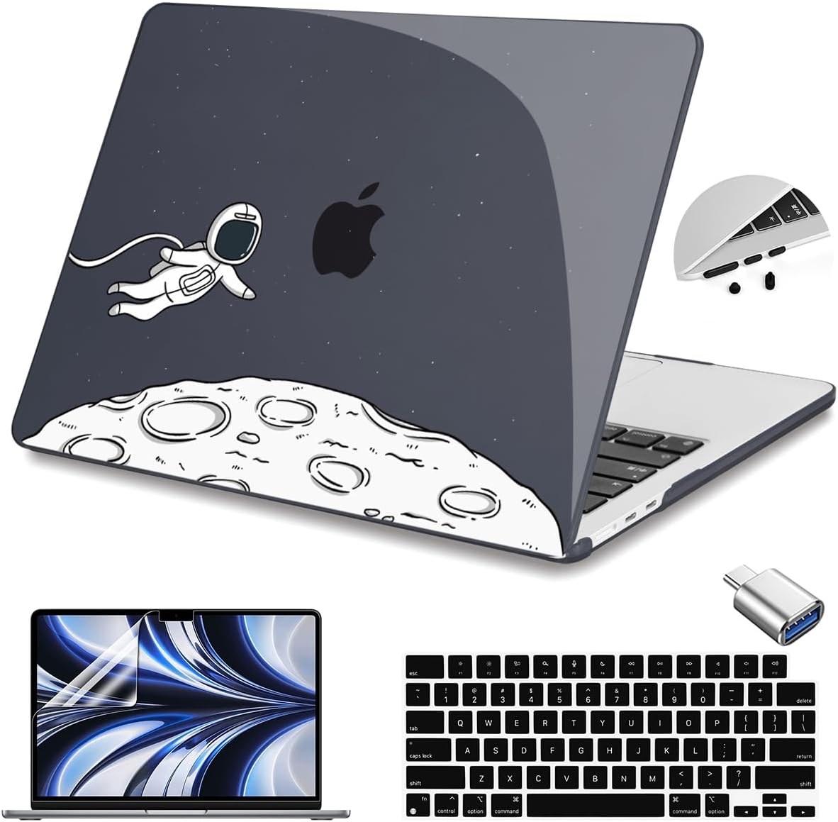 Teryeefi for M4 MacBook Air 13.6 inch Case 2022 2023 2024 2025 Release M3 A3113 M2 A2681 with Touch ID, Design Hard Shell Case+Keyboard Cover+Screen Protector+Type C Adapter, Floating Astronaut