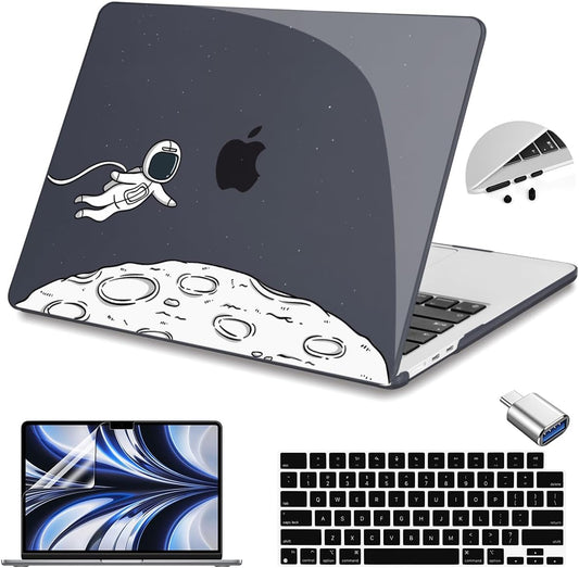 Teryeefi for M4 MacBook Air 13.6 inch Case 2022 2023 2024 2025 Release M3 A3113 M2 A2681 with Touch ID, Design Hard Shell Case+Keyboard Cover+Screen Protector+Type C Adapter, Floating Astronaut