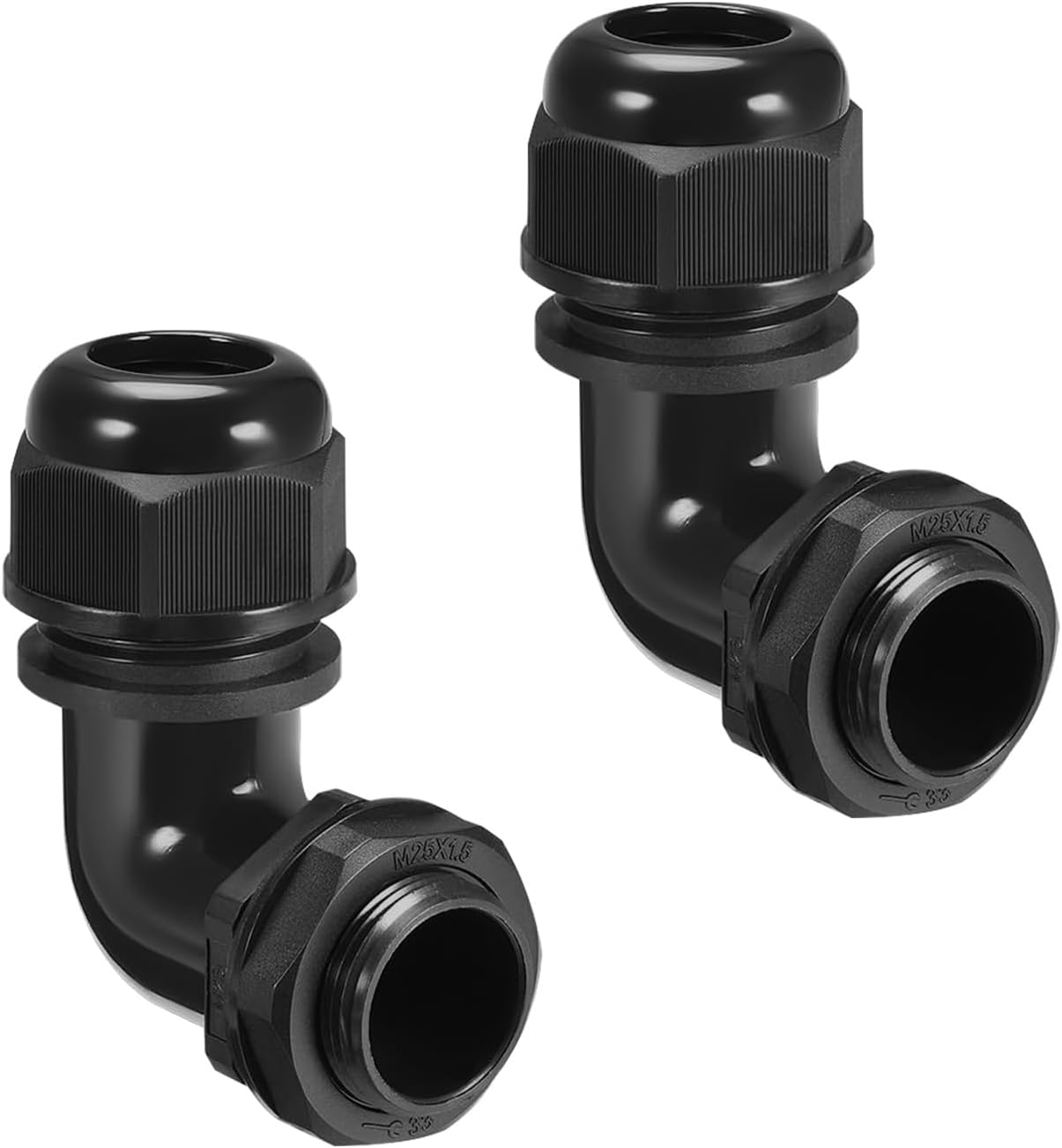 LeMotech M25 Cable Gland, 90 Degree Adjustable 13-18mm Strain Relief, Cord Connectors Nylon Joints with Gaskets, 2 Pcs, Black