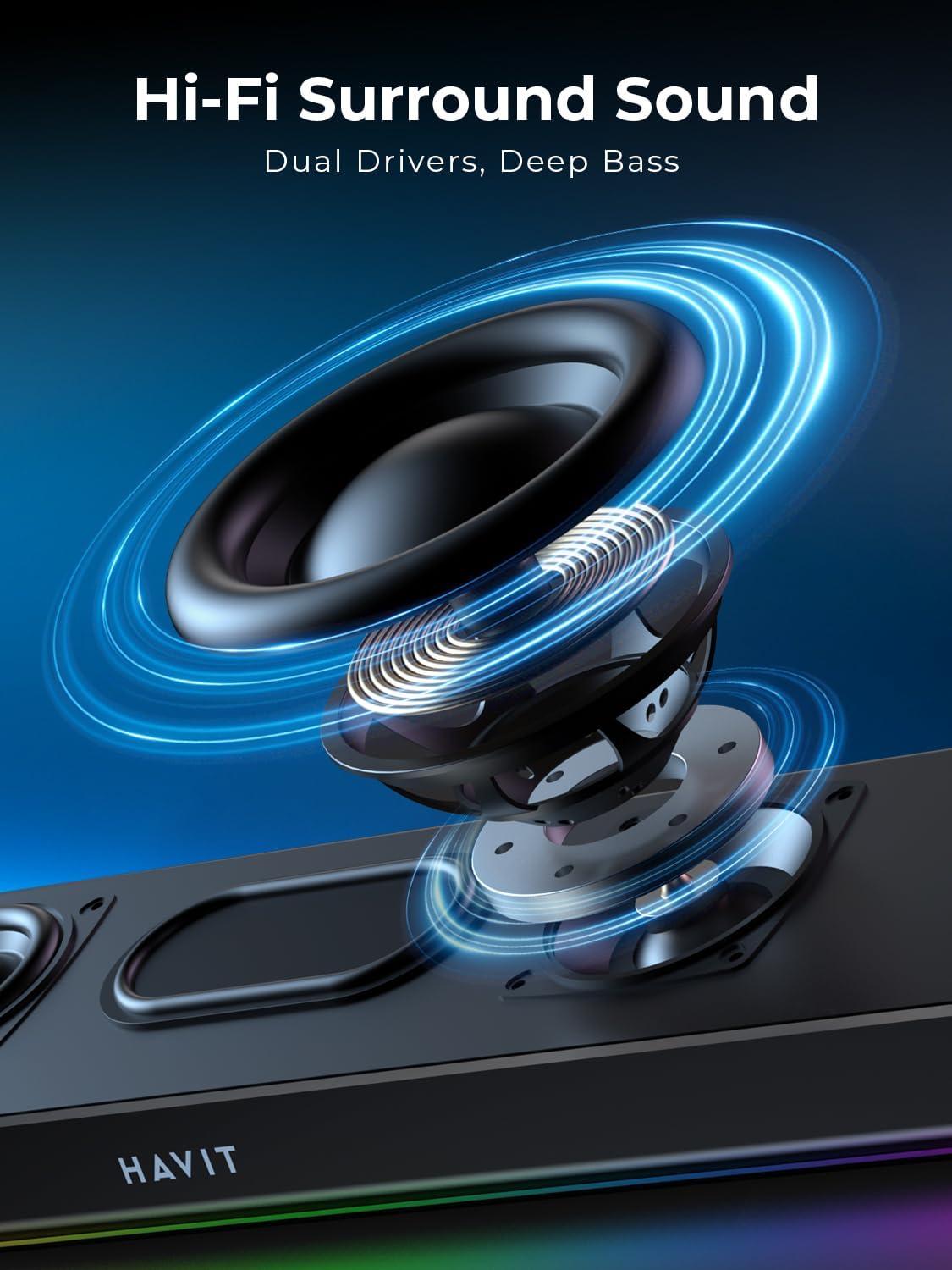 havit Computer Speakers for Desktop PC, Bluetooth 5.3 Pc Soundbar with Dynamic LED Light, HiFi Stereo, Poratble Bluetooth Speaker, Gaming Speakers for PC, Laptop,Tablet