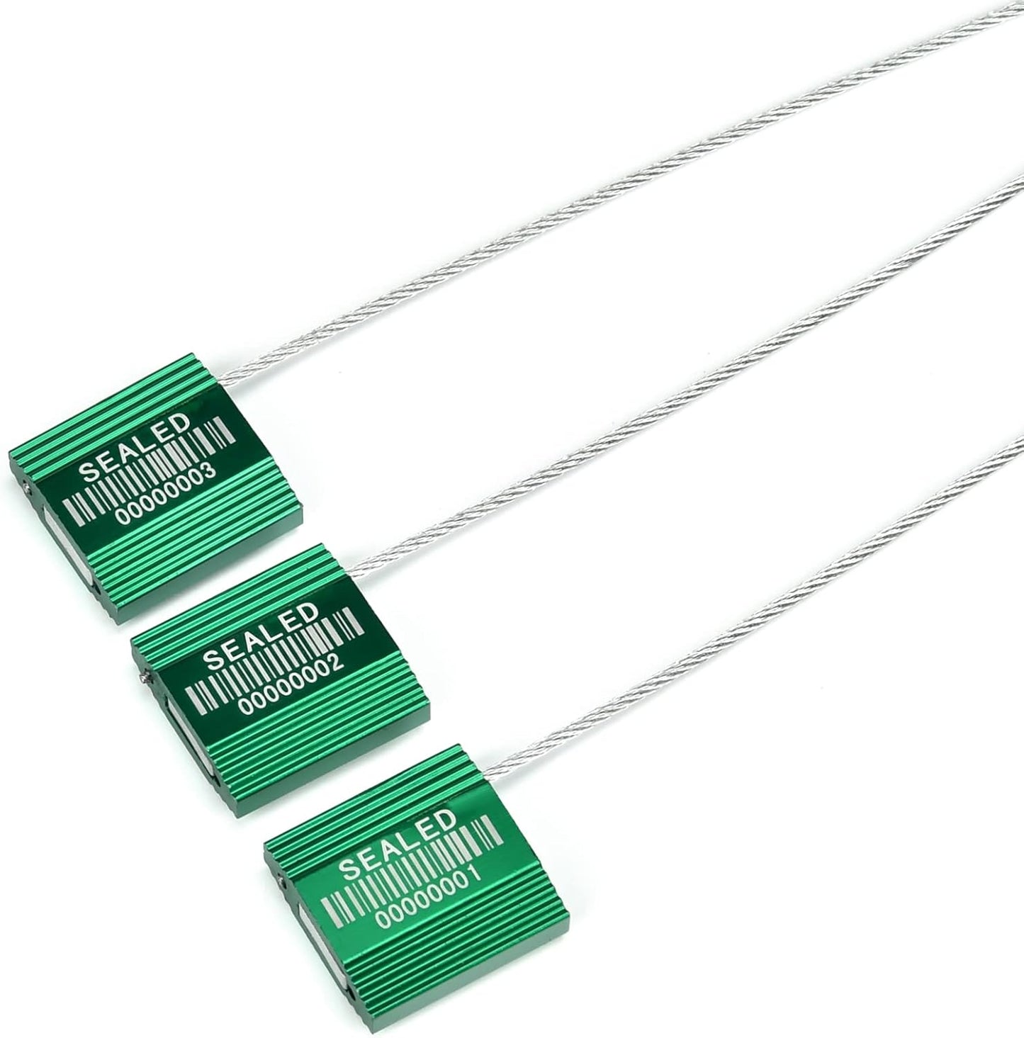 50 Green High Security Cable Seals with Barcode Pull Tight Numbered Steel Security Seals Metal Container Seals Anti-Tamper Shipping Self-Locking Tags for Logisitics ISO 17712 Certificated