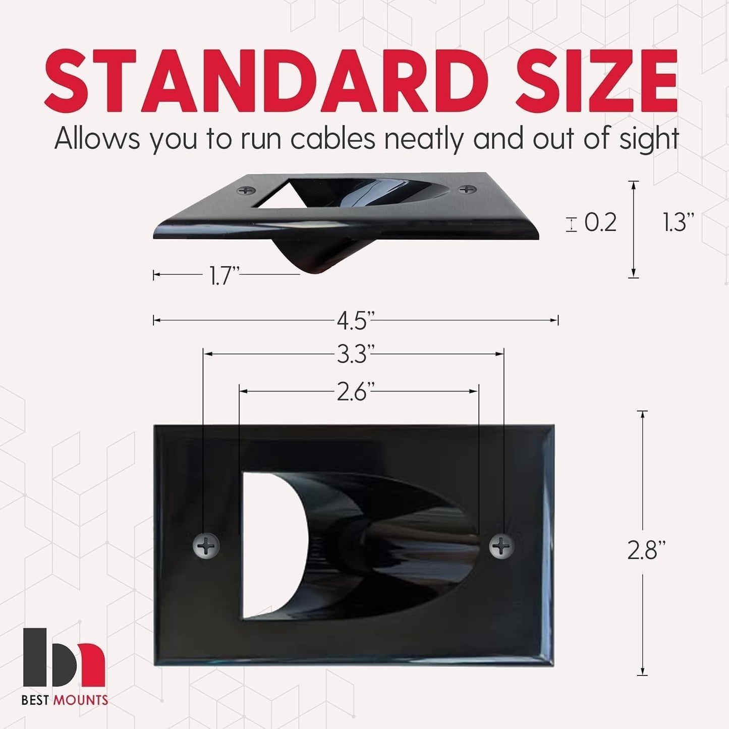 BestMounts - 10 Pack Inner Nose Behind Wall Cable Management TV Cord Hider for Wall Mounted TV - Single Gang Low Voltage Recessed Wall Plates Cable Pass Through for Wires, HDTV, HDMI (Black)