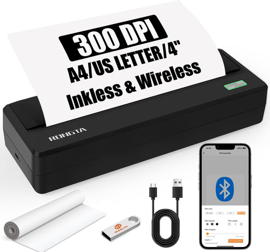 Inkless Portable Printer for Travel, Wireless Thermal Printer Support 8.5 x 11 inch A4/ US Letter, Bluetooth Compatible with Android/iOS Smartphone for Home Use (Grey)