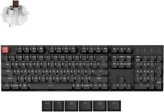 Keychron K10 Full Size Layout White LED Backlit Hot-Swappable Mechanical Keyboard for Mac Windows, 104-Key Bluetooth Wireless/USB Wired Computer Keyboard with Keychron Super Brown Switch(Version 2)