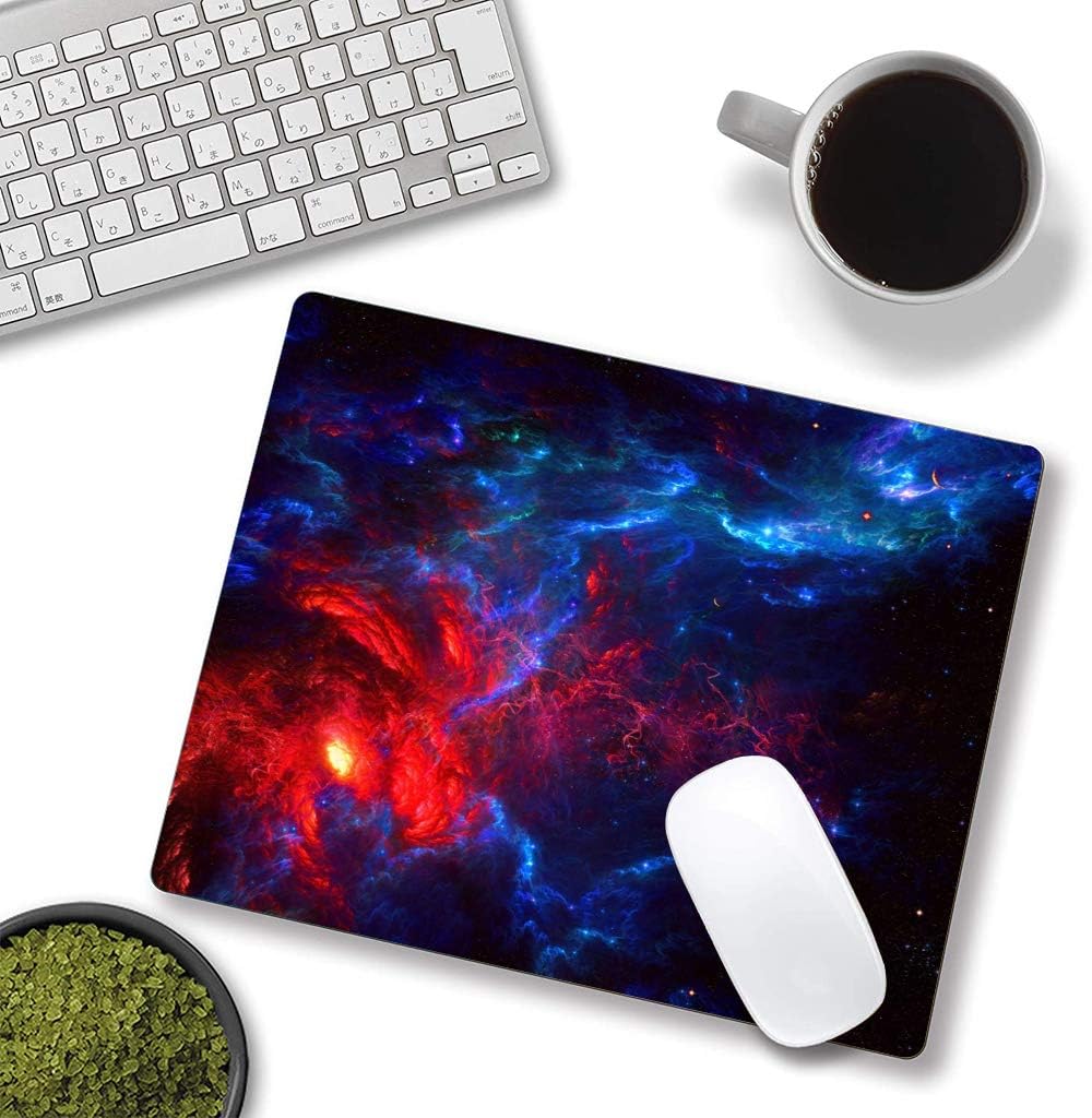 Galaxy Stars Light Black Mouse Pad, Red and Blue Nebula Mouse Mat, Non-Slip Rubber Base MousePads for Computer Office Laptop, 9.5"x7.9" Inch