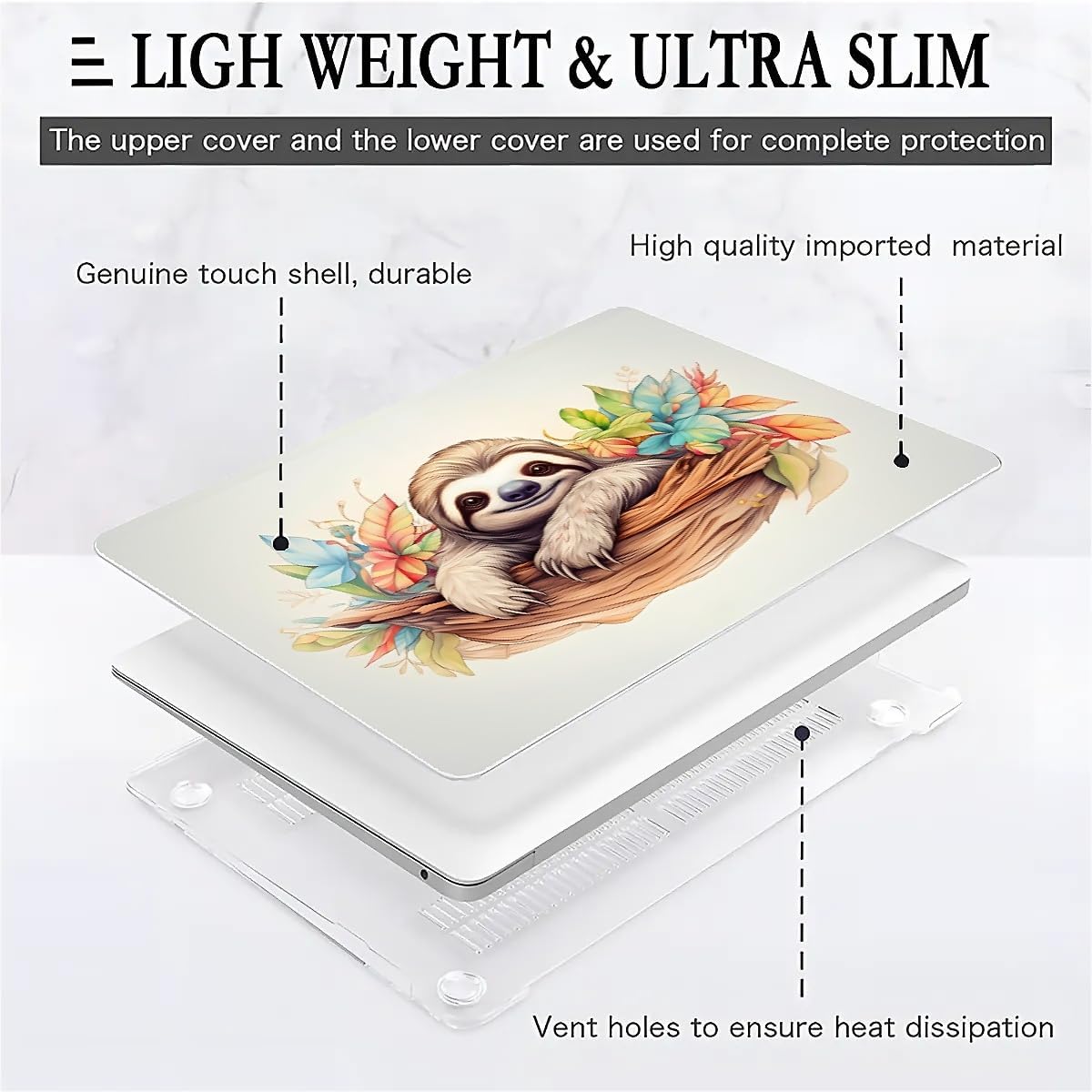 Compatible with MacBook Air 13.3 13.6 Inch Case 2022 2021 2020 2019 Plastic Hard Shell Case Cover,13.3 Pro(A1706/A1708/A1989/A2159/A2289/A2338), Sloth