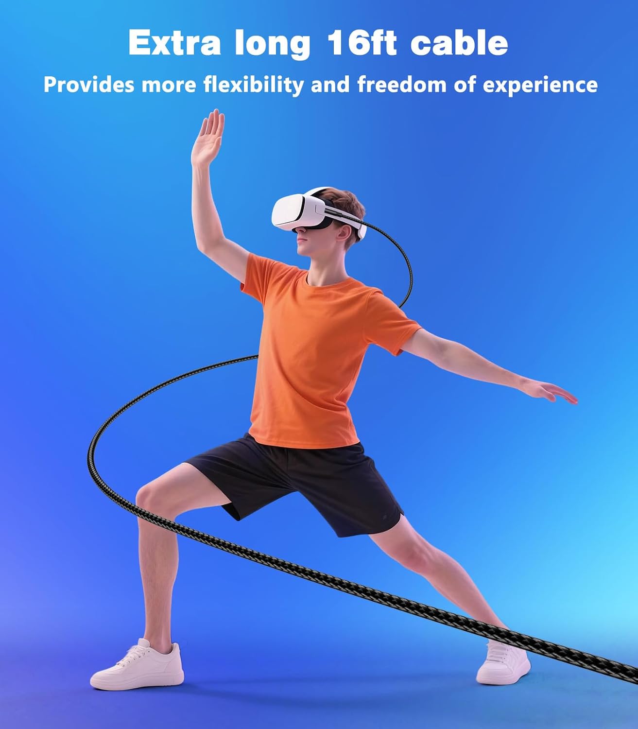 16FT VR Charging Link Cable | USB 3.0 High-Speed Data & Charge for Meta Quest 3S/3/2/Pro, Pico 4 and PC/SteamVR USB-C Charger Cord for VR Headset - Black