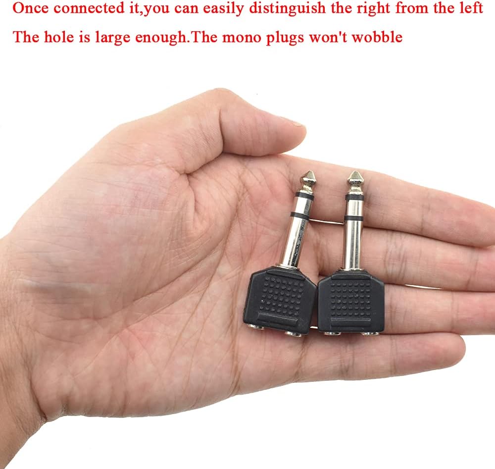 Hahiyo 3.25 M-2x6.35 F-TRS Stereo Plug Interconnect Audio One Male 6.35mm(1/4 inch) and Two Females 3.25mm(1/8Inch) Adapter Splitter Good Signal Sound Snap Tight Not Wobble for Guitar Black 2pcs